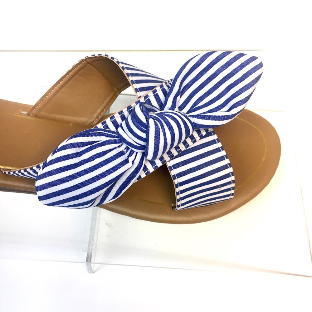 LAST TWO LEFT Striped Bow Slip On Sandals - Picture 3 of 7